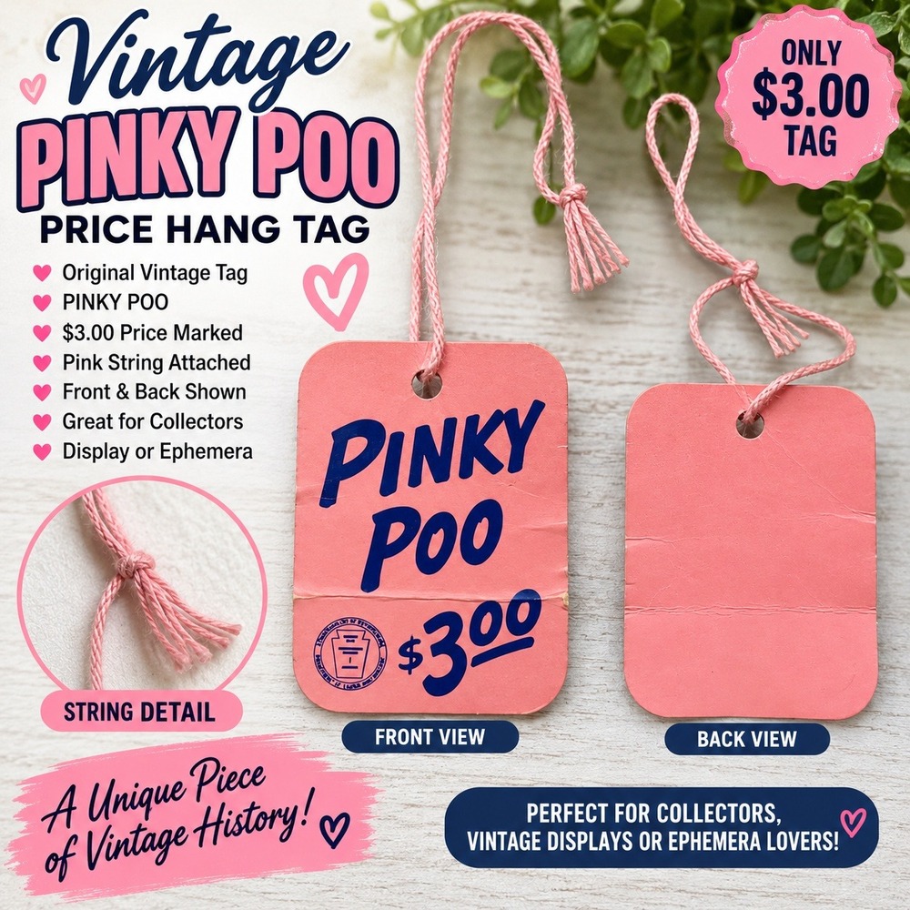 Vintage Pinky Poo Price Hang Tag Pink Ephemera Retro Retail Display $3.00 Tag
